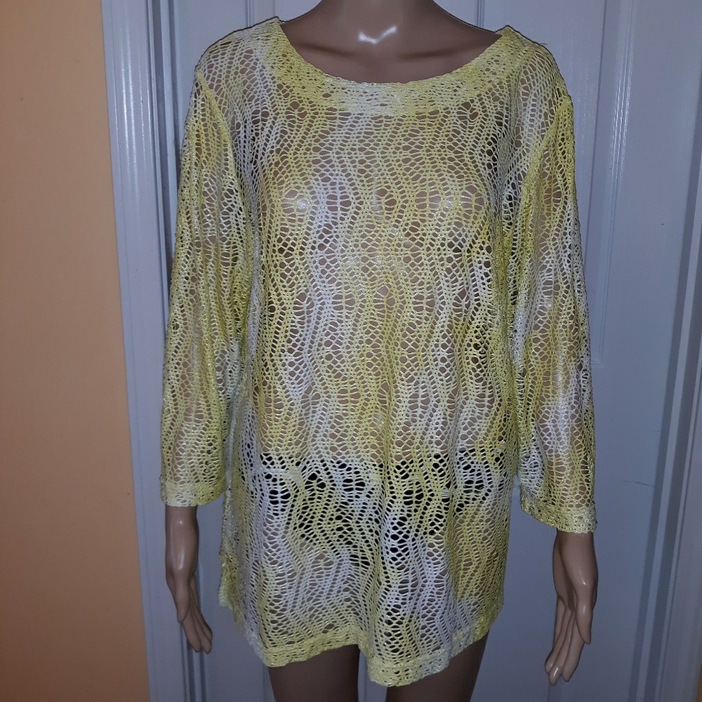 Breezy crocheted yellow and white tunic